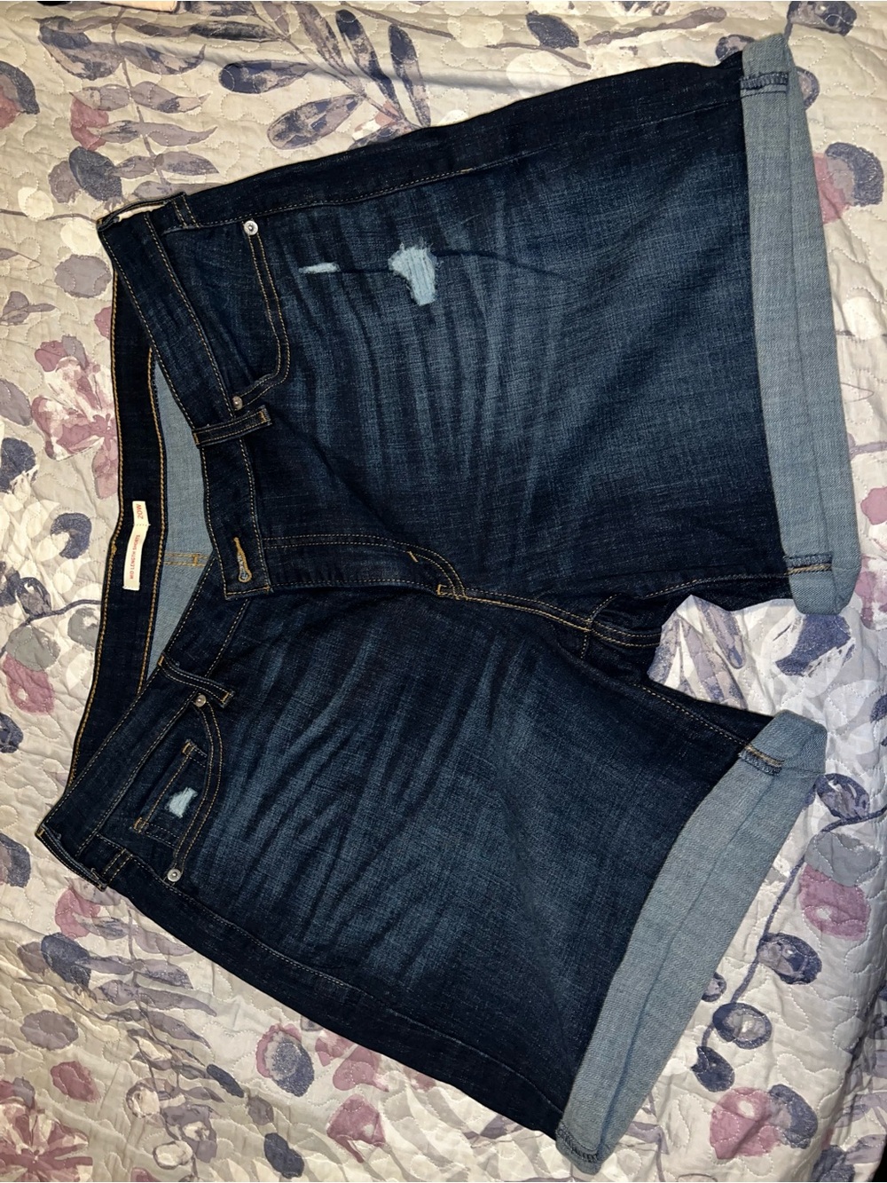 Levi's Dark Blue Rolled-Hem Denim Shorts